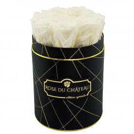 Bílé věčné růže v malém černém industrial flowerboxu