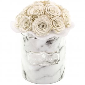 BÍLÉ Věčné Růže v Malém BÍLÉM MRAMOROVÉM FLOWERBOXU