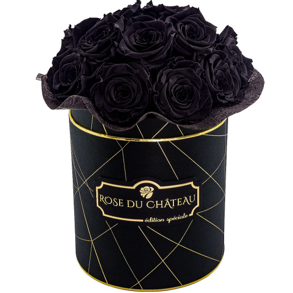 Rote Ewige Rosen Bouquet in schwarzer Rosenbox