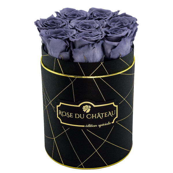 Schwarze Ewige Rosen in schwarzer industriel Rundbox Small