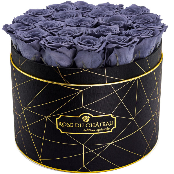 Schwarze Ewige Rosen in schwarzer Industrial Rosenbox Large