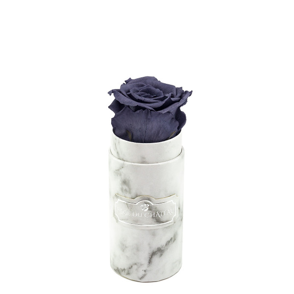 Schwarze Ewige Rose in weißer marmorierter Mini Rundbox