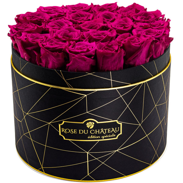 Rosafarbene Ewige Rosen in Schwarzer Industrial Blumenbox Large