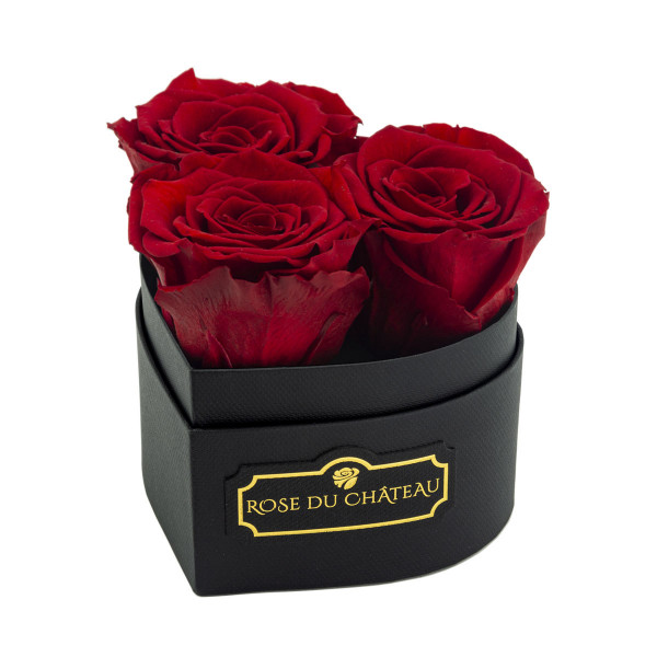 Rote Ewige Rosen in schwarzer Herz Box