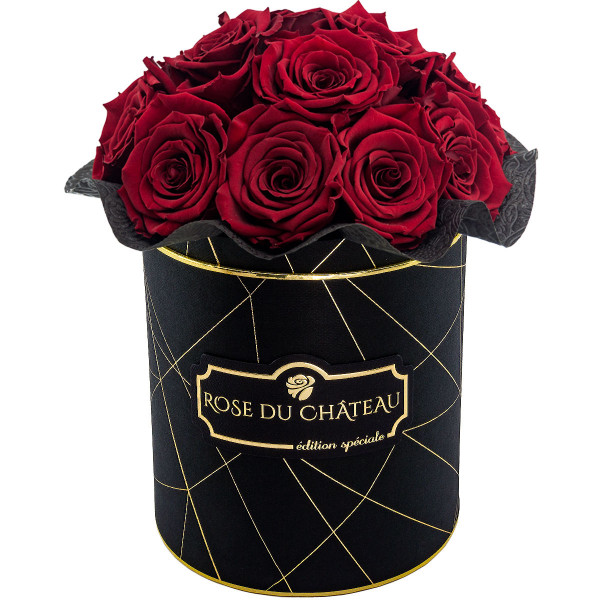 Rote Ewige Rosen Bouquet in schwarzer Rosenbox