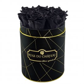 Schwarze Ewige Rosen in schwarzer industriel Rundbox Small