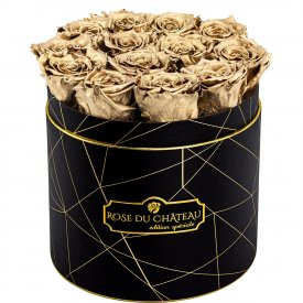 Goldene Ewige Rosen in schwarzer Rundbox