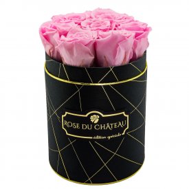 Zartrosafarbene Ewige Rosen in schwrzer Industriel Rundbox Small