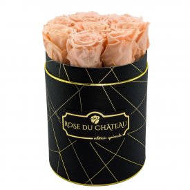 Teefarbene Ewige Rosen in schwarzer Industriel Rundbox Small