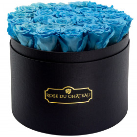 Azurblaue Ewige Rosen in schwarzer Rosenbox  Large