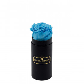 Azurblaue Ewige Rose in schwarzer Mini Rosenbox