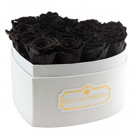 Schwarze Ewige Rosen in weißer Herzbox