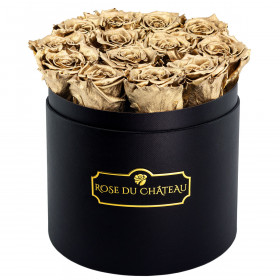 Goldene Ewige Rosen in schwarzer Rundbox