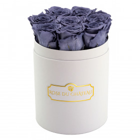 Schwarze Ewige Rosen in weißer Rosenbox Small