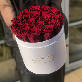 Rote Ewige Rosen in weißer Rundbox
