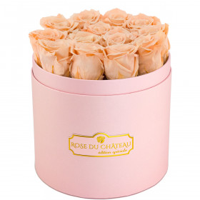 Teefarbene Ewige Rosen in rosafarbener Rosenbox