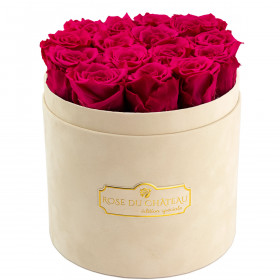 Rosa Ewige Rosen in beigefarbiger Beflockter Rosenbox