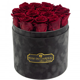 Rote Ewige Rosen anthrazitfarbener beflockter Rosenbox