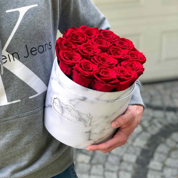 Eternity Red Roses & White Marble Flowerbox
