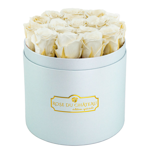 Eternity White Roses & Blue Flowerbox
