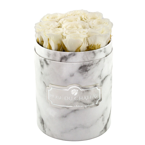White Eternity Roses & White Marble Flowebox Small