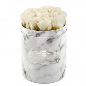 White Eternity Roses & White Marble Flowebox Small